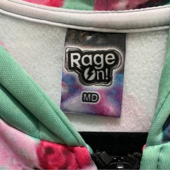 Rage on hoodie jacket. Size medium green floral print 2 front pockets - Picture 4 of 10